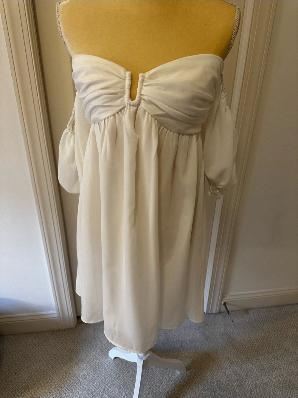 Lulus Off-Shoulder White Mini Dress Large chiffon lined